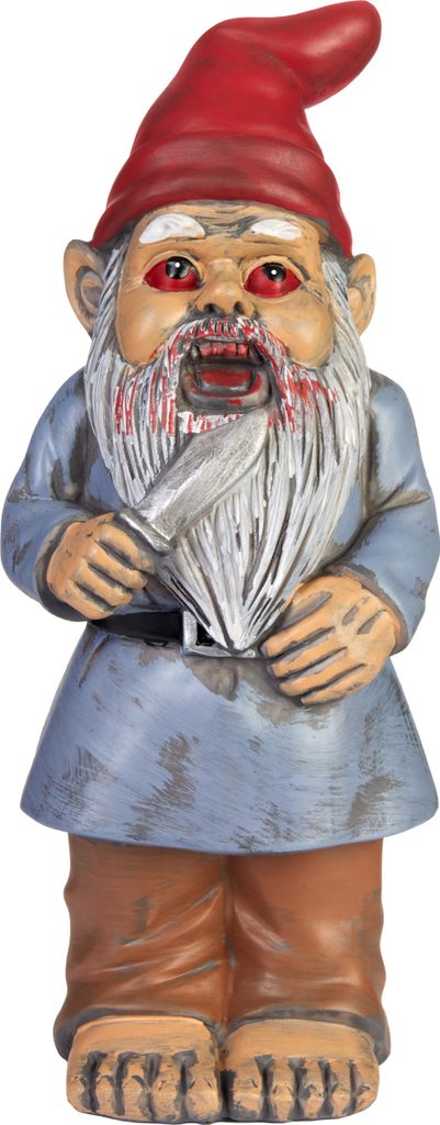 BRUBAKER Gartenzwerg Zombie - Grusel Zwerg mit Messer und Blut - Halloween Gartenfigur Lustig - Dekoration Wetterfest für Garten Campingplatz - Ho...