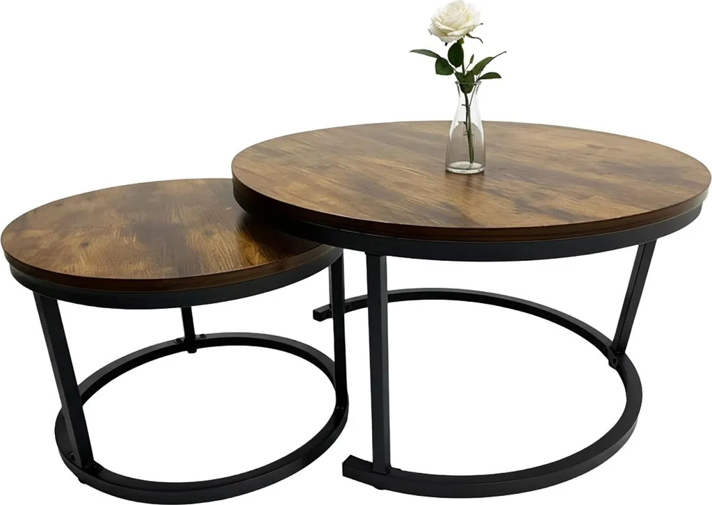 Tables basses d'appoint gain de place lot de 2 style indus bois brun