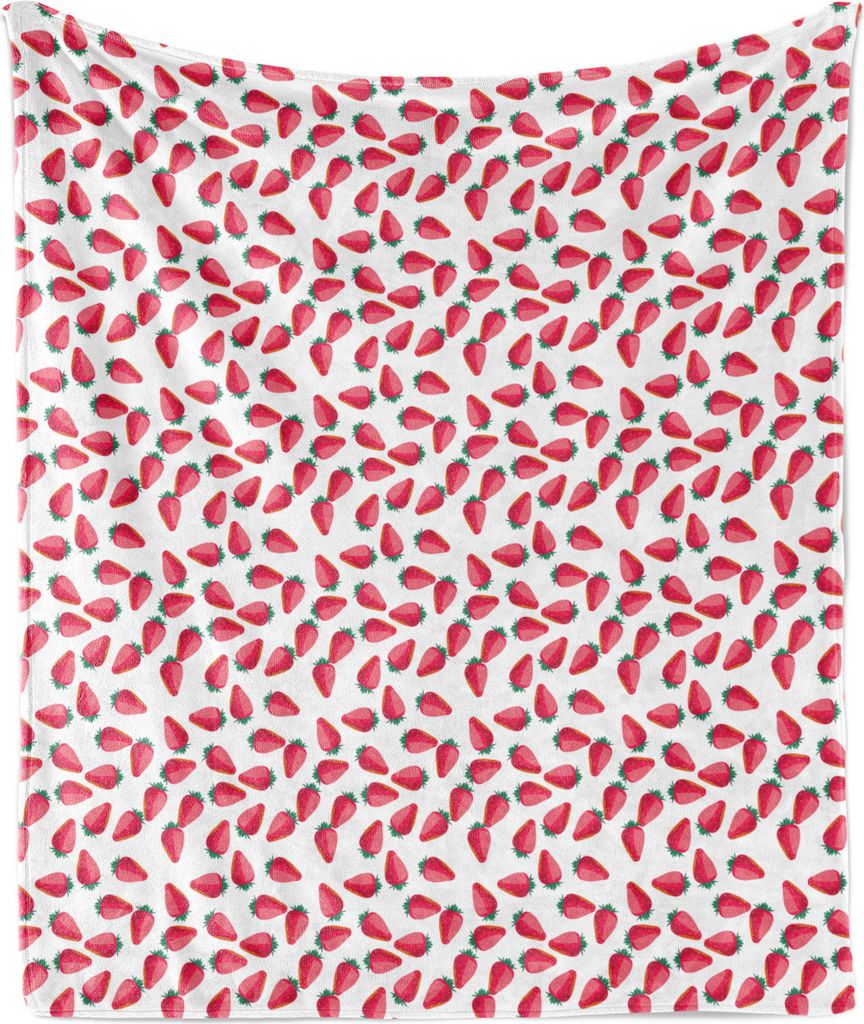 ABAKUHAUS Erdbeere Weich Flanell Fleece Decke, Kontinuierliche Cartoonish Reife Sommer Saison Früchte, 175 x 230 cm, Rosa Baby Pink