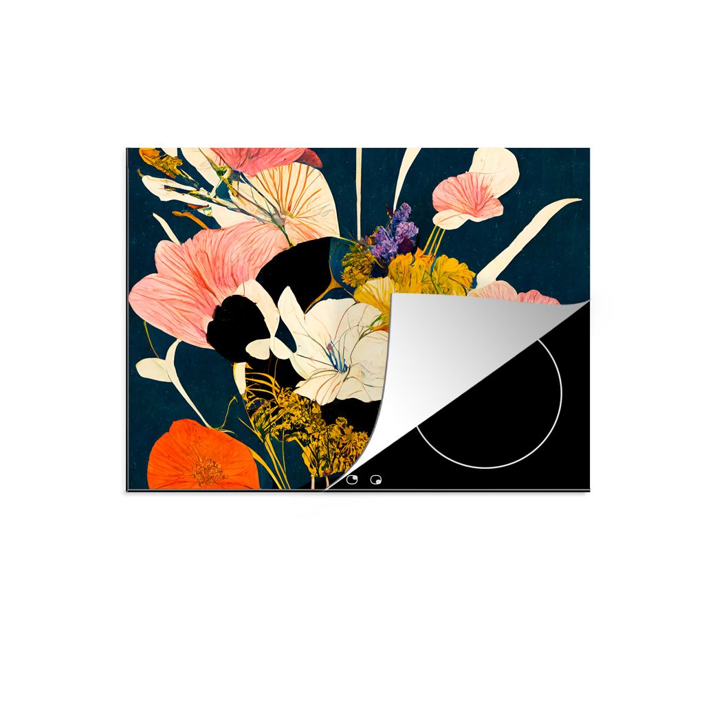 KitchenYeah Herdabdeckplatte Blumen - Vase - Malerei - Pflanzen , 75x52cm, Küche Deko, Glaskeramikkochfeld Herdabdeckung, Abdeckplatte fùr Koch...
