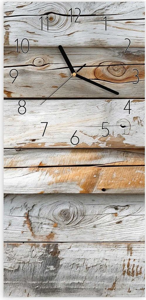 Wanduhr aus Glas mit Motiv Verwittertes Holz Brettpanel- 30 x 60 cm - inkl. Aufhängesystem