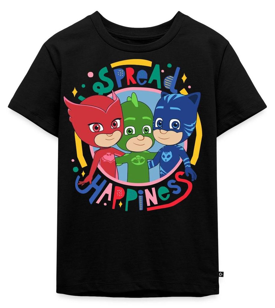 Spreadshirt PJ Masks Gruppenbild Eulette Gekko Catboy Kinder Premium T-Shirt, 110/116 (4 Jahre), Schwarz