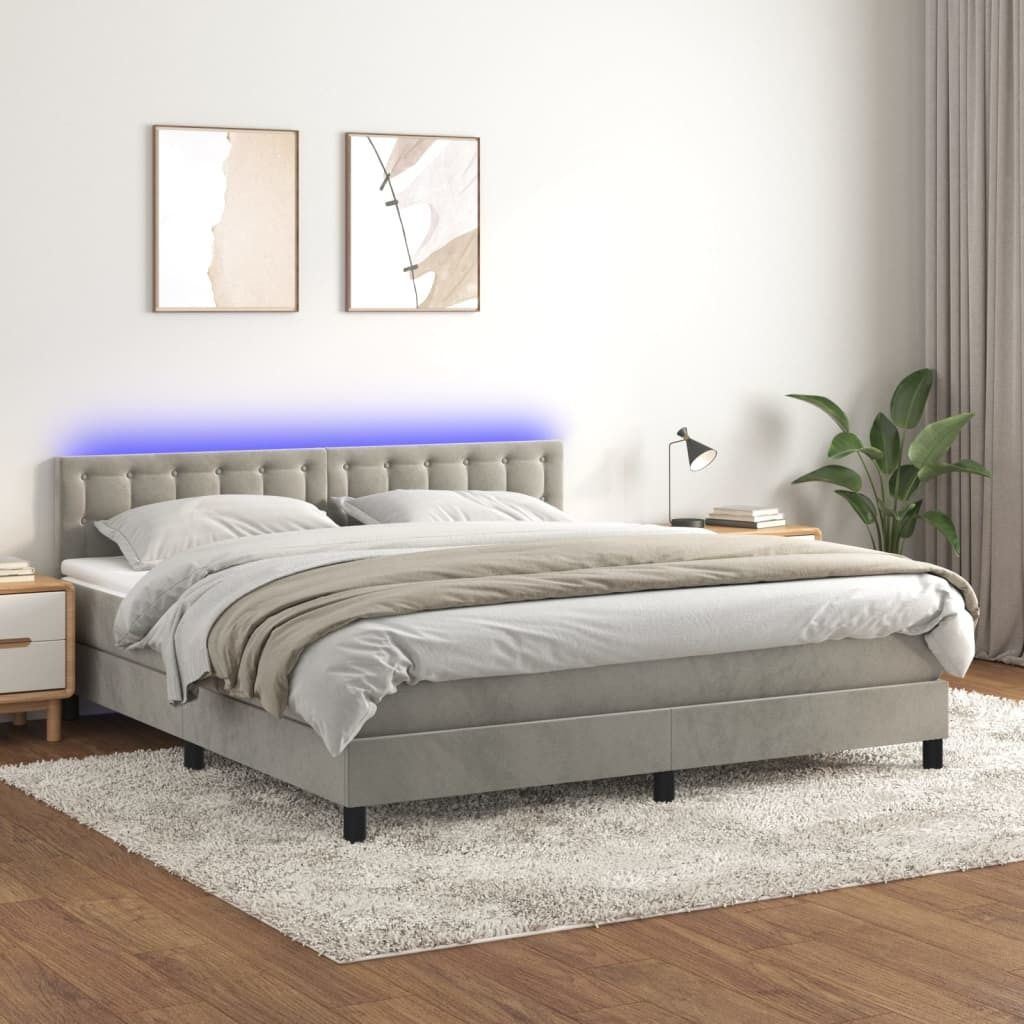 "Rabatt" Boxspringbett mit Matratze - 2 Personen - Strapazierfähiger Stoff - & LED Hellgrau 160x200 cm Samt - Klassische Betten CC6065