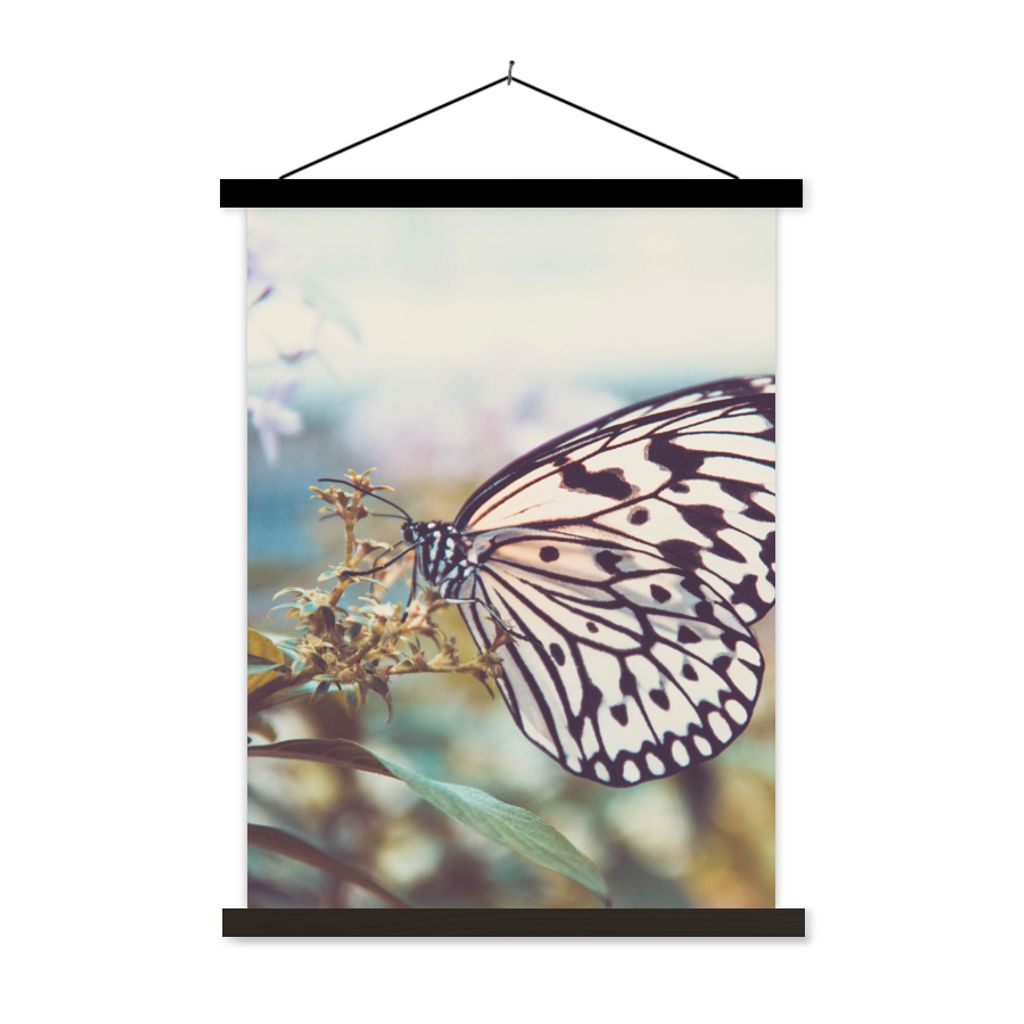MuchoWow Textilposter Schmetterling - Blumen - Frühling 90x120 cm mit schwarzem Rahmen - Dekoration