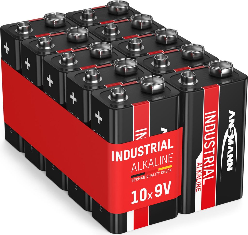 10x ANSMANN Industrial Batterie 9V E-Block - 6LR61 Alkaline (10 Stück)