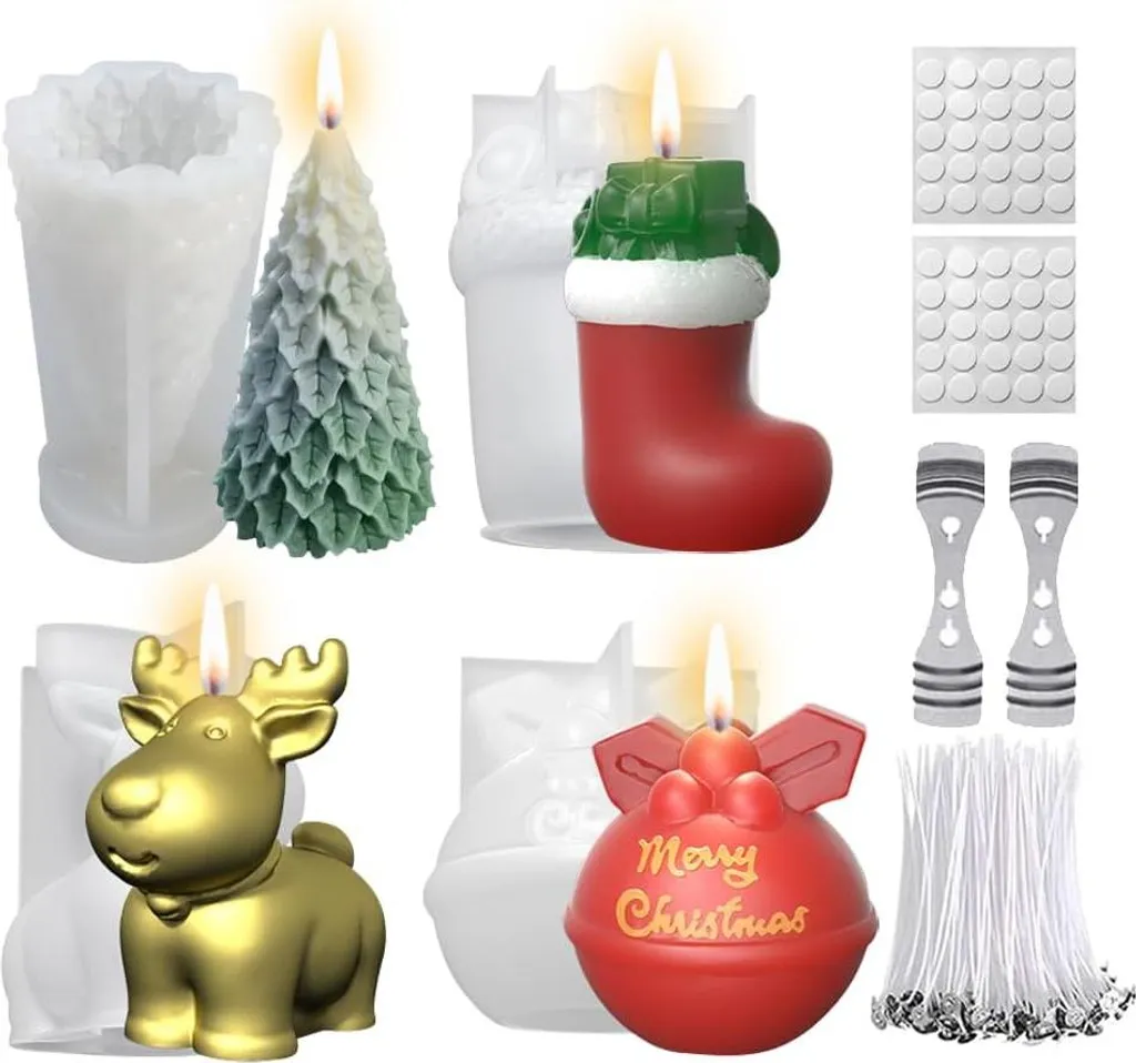 Moule silicone Noël pour bougie parfumée DIY - Kit de 6 formes sapin