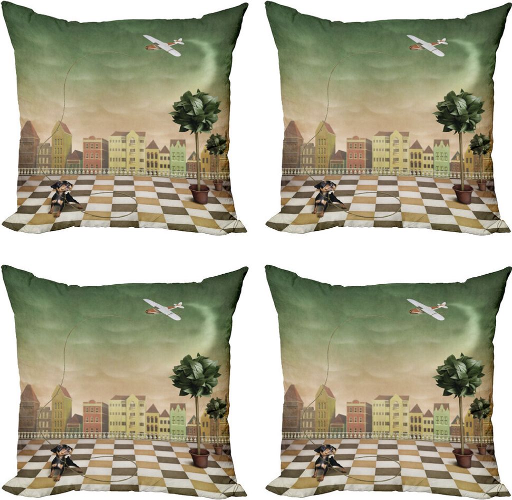 ABAKUHAUS Wandgemälde Kissenbezug Set (4 Stück), Puppynd Spielzeug Flugzeug, Moderner Doppelseitiger Digitaldruck, 45 cm x 45 cm, Mehrfarbig