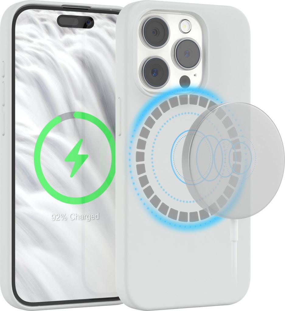 EAZY CASE Silikon MagSafe Handyhülle kompatibel mit Apple iPhone 15 Pro Hülle mit Kameraschutz, Silikonhülle, Schutzhülle Weiß