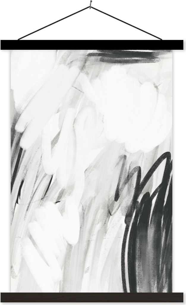 MuchoWow Textilposter Kunst - Schwarz - Weiß - Grau 40x60 cm mit schwarzem Rahmen - Wanddekorationen
