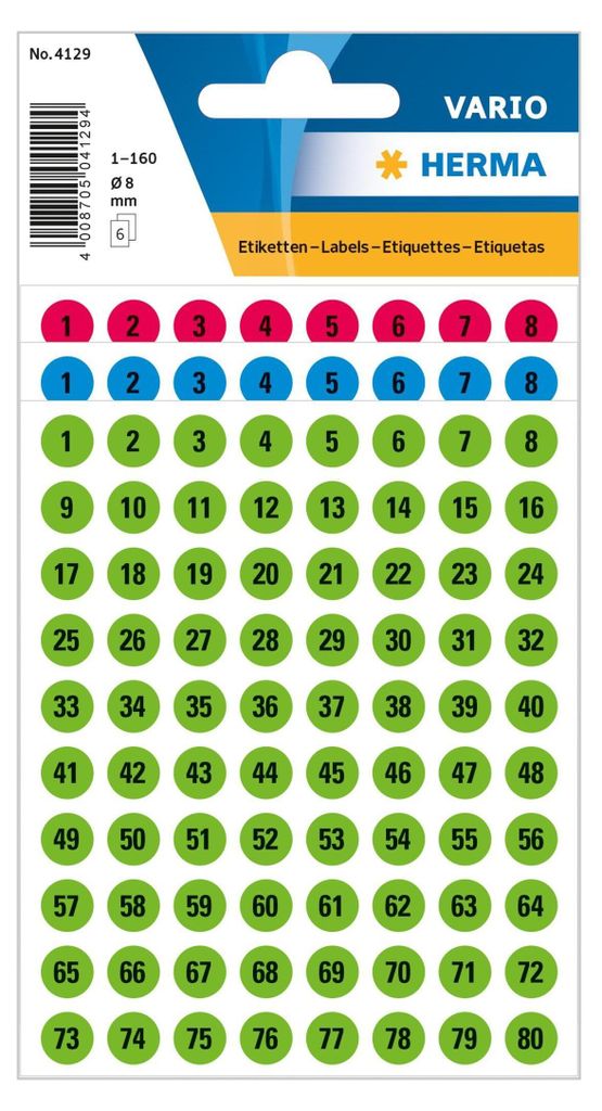 HERMA Vario, serie di numeri con punti colorati 1-160, Immagine del prodotto 