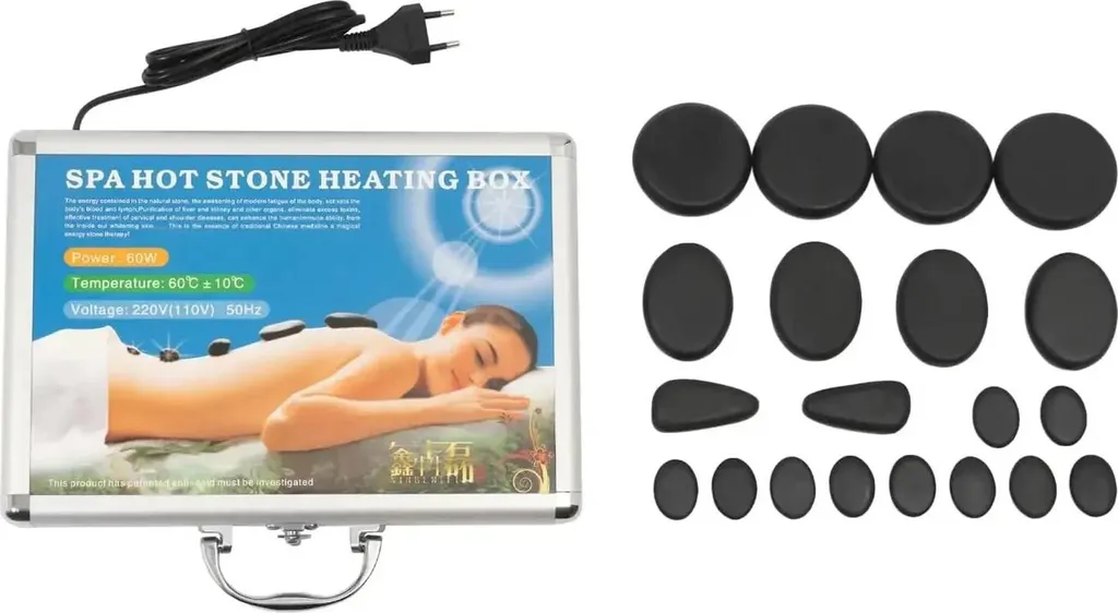 Bio-Relax Kit: 18 Pietre Vulcaniche Hot Stone e Scatola Termica Nera