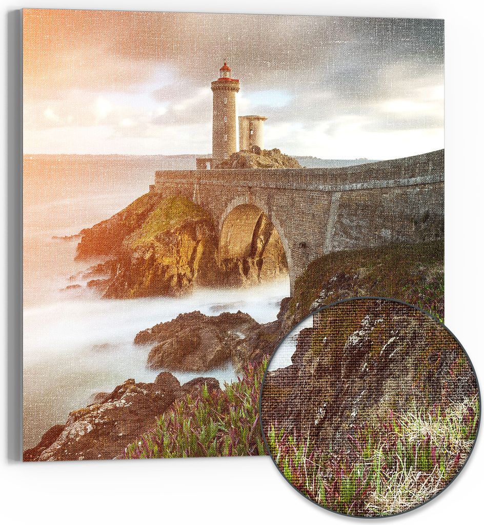DEQORI Hybrid Leinwand Bild 30x30 cm 'Leuchtturm Wache' Wandbild Glas flach modern