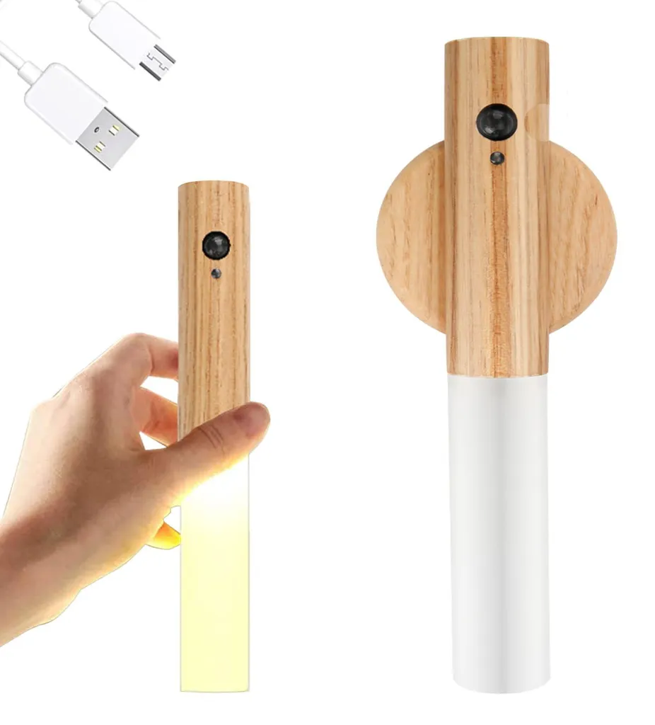 Veilleuse d'intérieur magnétique sans fil en bois pour chambre et couloir