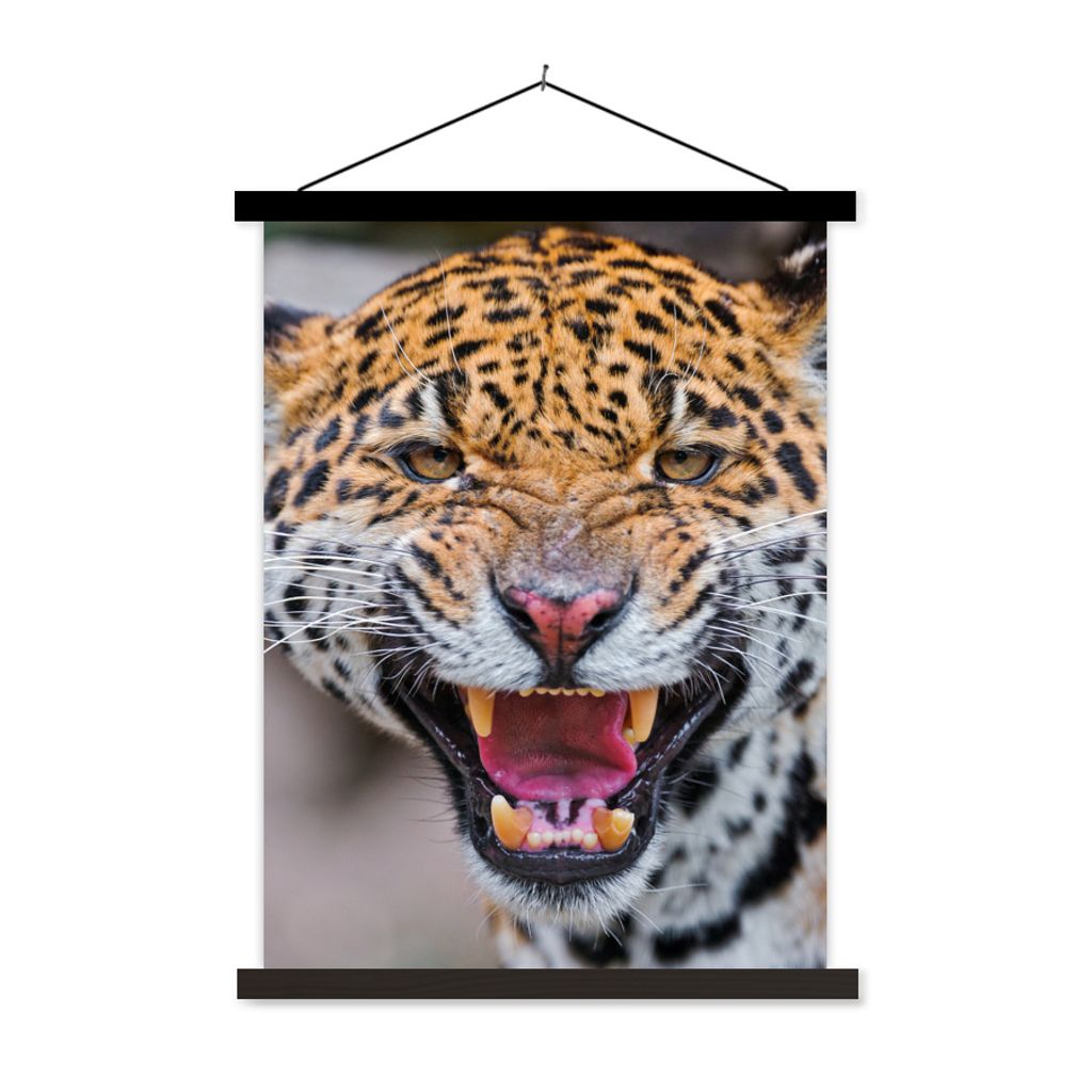 MuchoWow Textilposter Jaguar - Makro - Tier 90x120 cm mit schwarzem Rahmen - Dekoration
