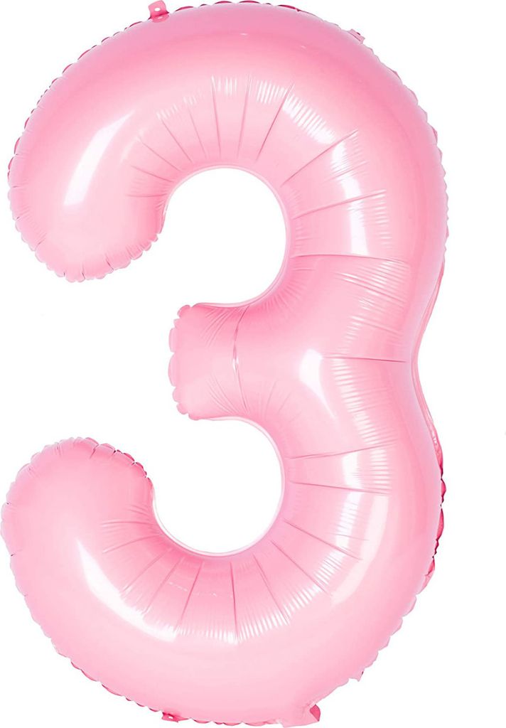 Oblique Unique Folien Luftballon mit Zahl 3 für Kinder Geburtstag Mädchen Jubiläum Party Deko Ballon rosa