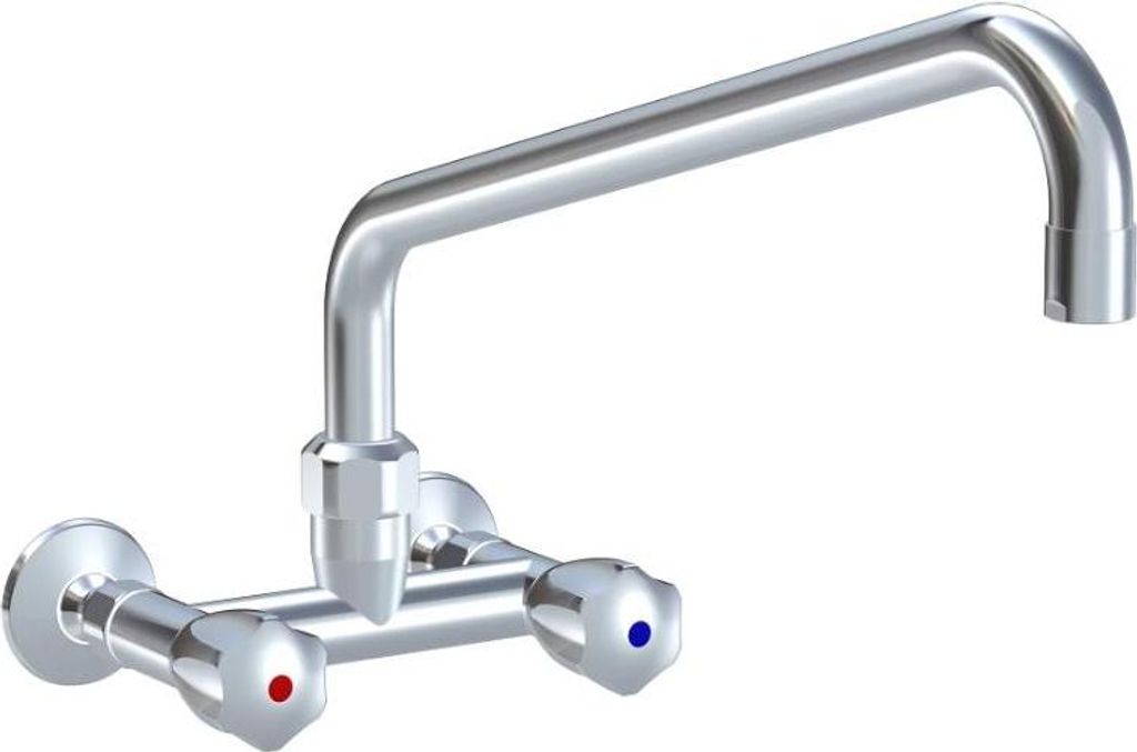 Küchenarmatur Zweigriffmischer | Wandmontage | Messing | Schwenkauslauf | A300/ A450, Variante:Ausladung A 450