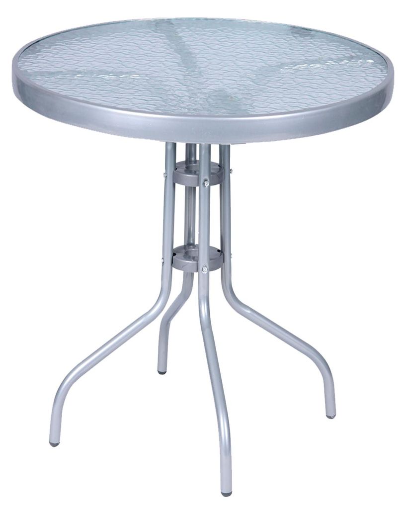 Gartentisch Bistrotisch Rund Ø 60 H70cm Glas/Metall Silber Produktbild 