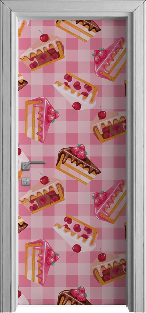 Tür Selbstklebende 80x210 cm Türfolie Türtapete Klebefolie - süße Torten mit Kirsche & Erdbeere
