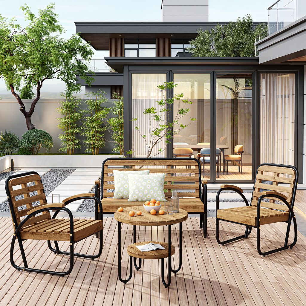 Gartenlounge-Set 4-tlg fur 4 Personen. Sitzgruppe mit Sofa, 2 Stühle und 1 Tisch, Garten-Set Terassenmöbel Gartenlounge Balkonmöbel, Akazienholz