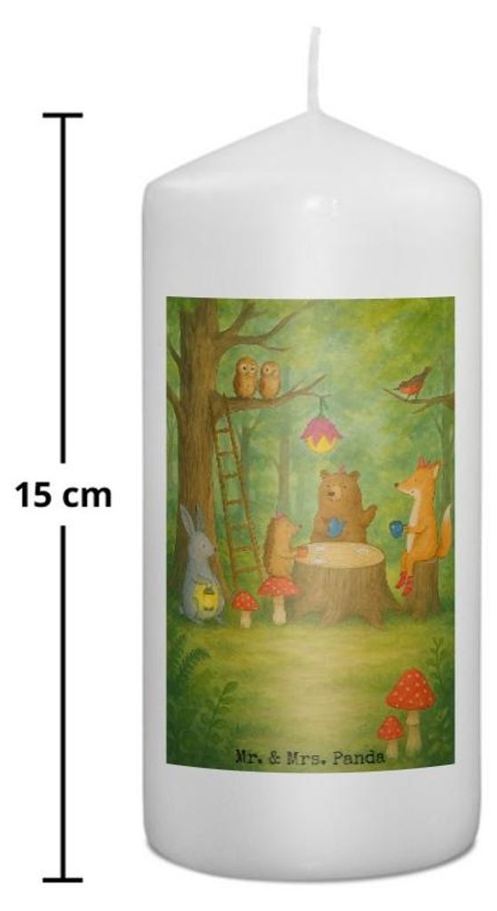 Mr. & Mrs. Panda Kerze Waldtiere Picknick Design 15 x 7 cm - Weiß - Geschenk, Wachskerze, Erinnerungskerze, Blockkerze, Igel, Stumpenkerze, Lustig...