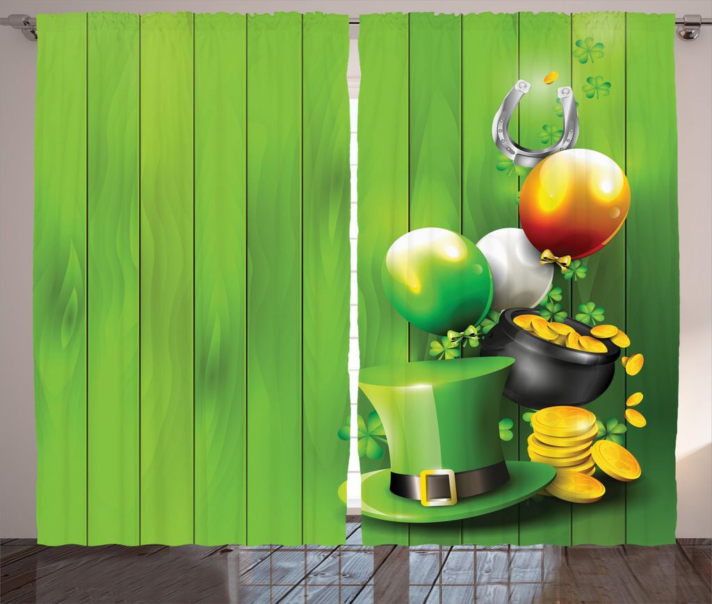 ABAKUHAUS Irisch Rustikaler Gardine, Kleeblatt-Charme, Schlafzimmer Kräuselband Vorhang mit Schlaufen und Haken, 280 x 225 cm, Farngrün