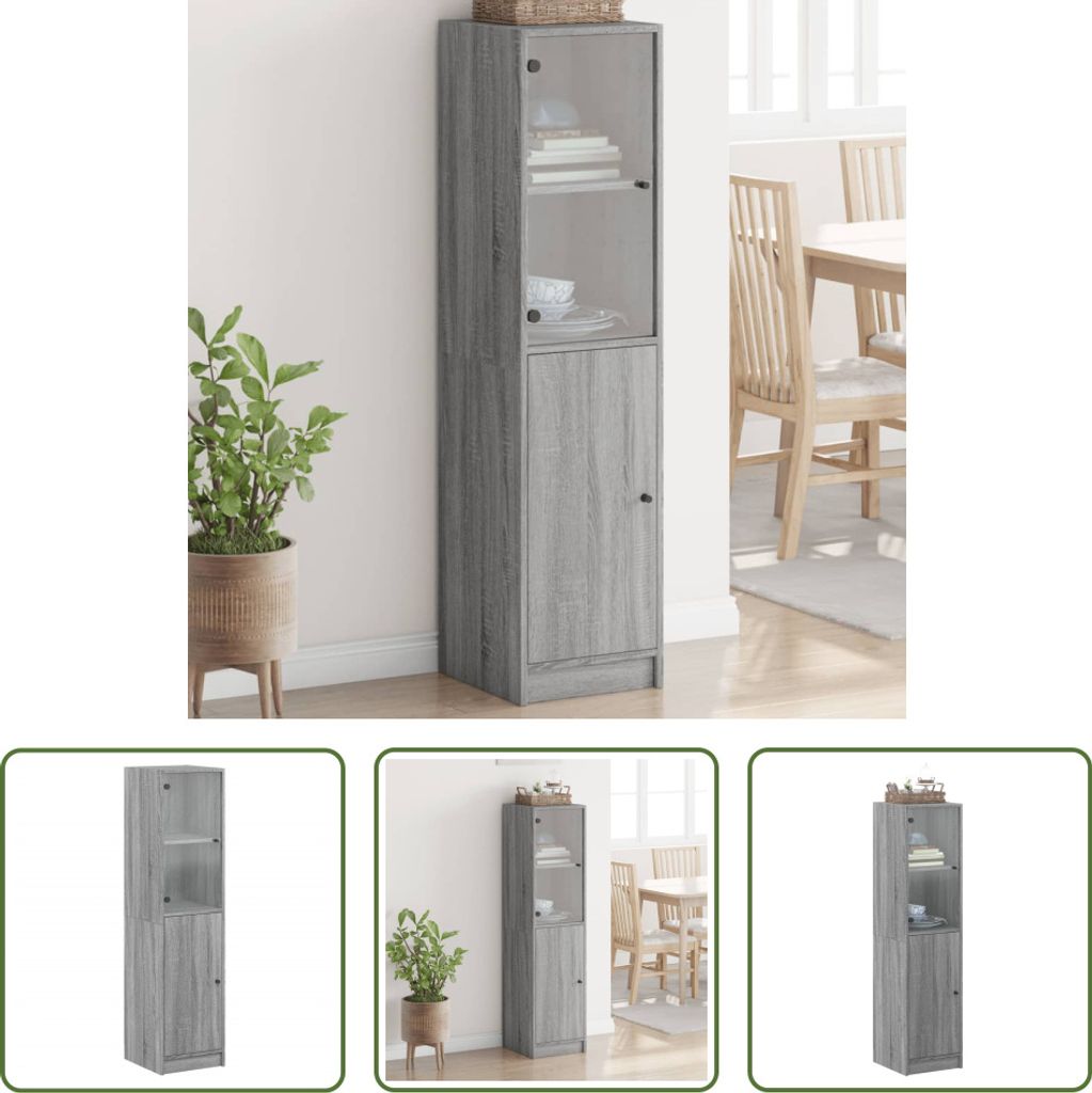 The Living Store Highboard mit Glastür Grau Sonoma 35x37x142 cm