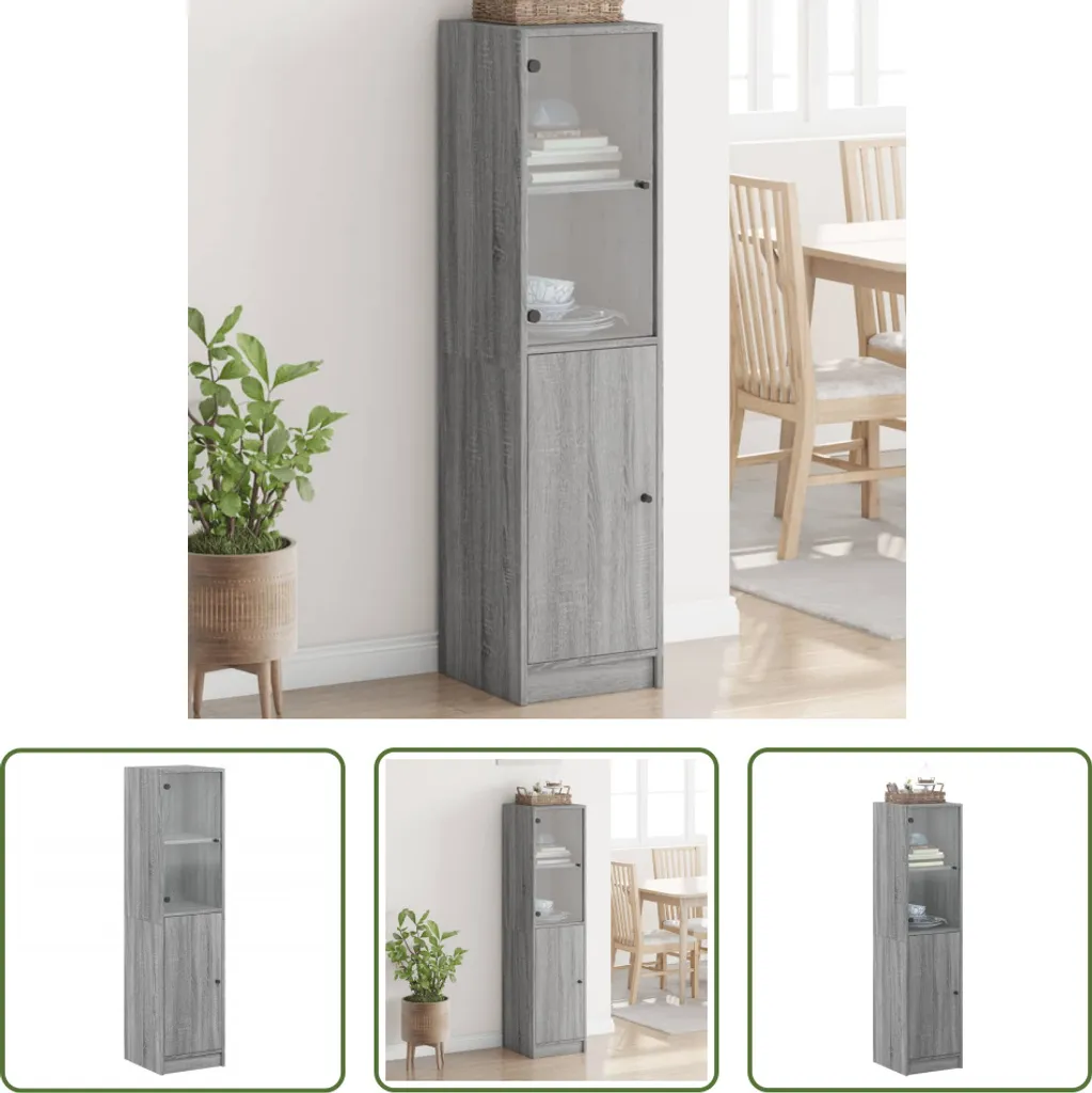 The Living Store Credenza Grigio Sonoma con Anta in Vetro 35x37x142 cm