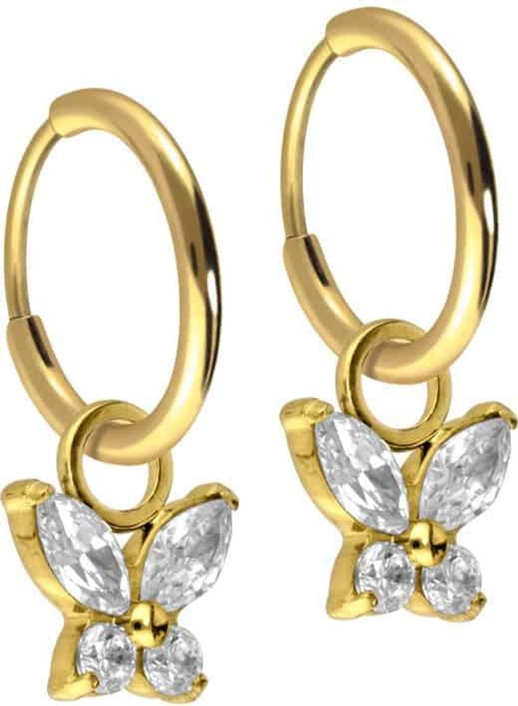 Titan Ohrclicker Creolen KRISTALLSCHMETTERLING Gold Innendurchmesser: 10mm + Designstärke: 1,2mm
