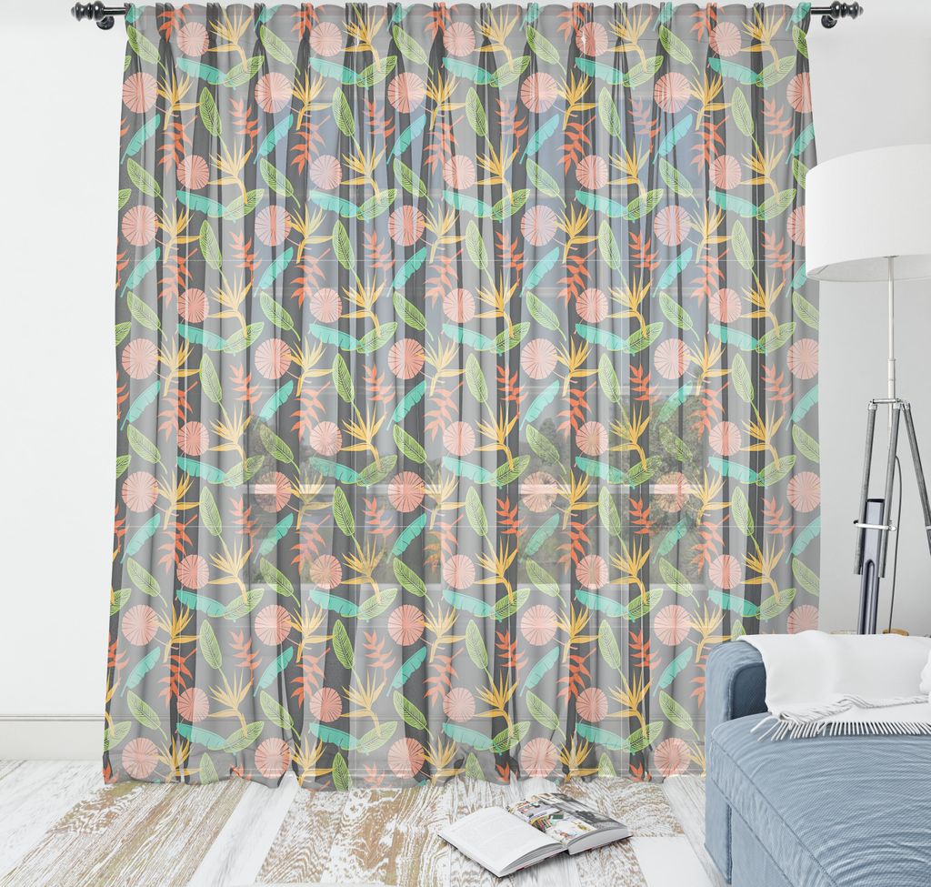 ABAKUHAUS Tropisch Wandteppich, Abstrakt Exotische Botanik des Paradiesvogels Bananen- und Palmblätter, Wohnzimmer Schlafzimmer seidiges Satin Wa...