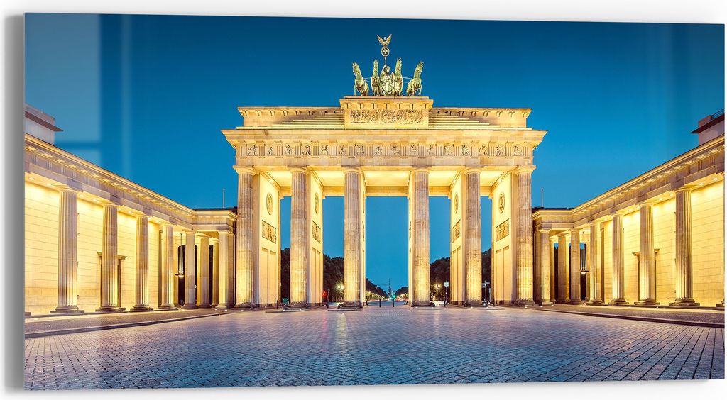 DEQORI Glasbild Echtglas 60x30 cm 'Berliner Blaustunde' Wandbild Bild modern Deko