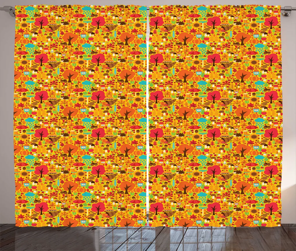 Grand Rideau à Fronces Imprimé Automne pour Chambre et Salon 280x225 cm