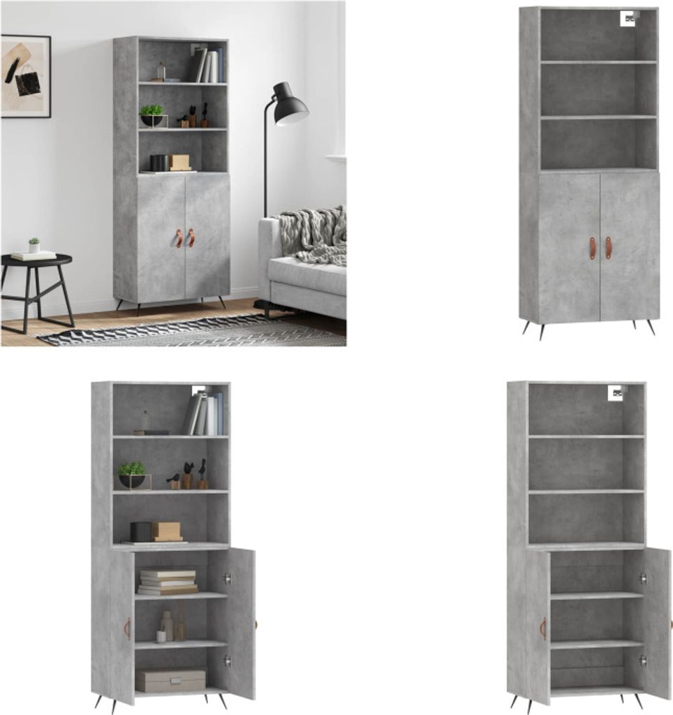 vidaXL Highboard Betongrau 69,5x34x180 cm Holzwerkstoff - Highboard - Highboards - Sideboard - Schrank