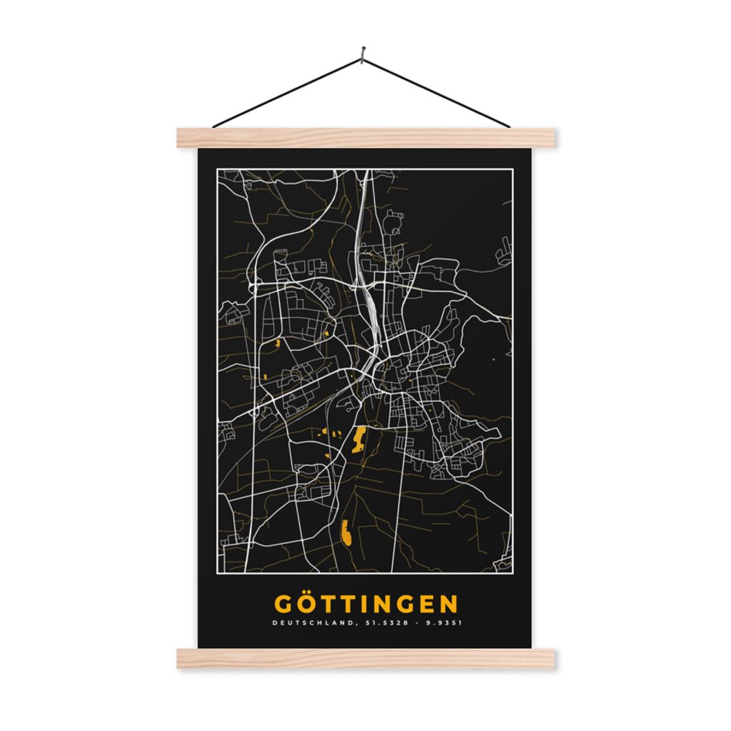 MuchoWow Textilposter Gold - Deutschland - Karte - Stadtplan - Göttingen 120x180 cm mit holzfarbenen Rahmen - Textil-Plakat