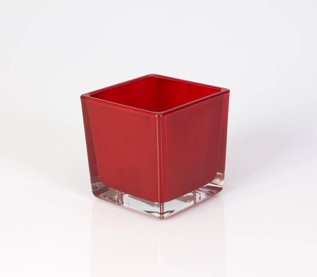 INNA-Glas Kleines Teelicht Glas Kim, rot, 8x8x8cm - Tischlicht - eckiges Glas