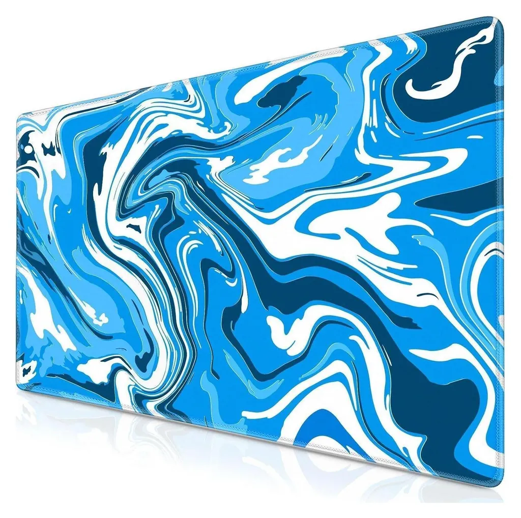 Tapis de Souris Gaming XXL 900x500mm Bleu et Blanc Fluid Art Étanche