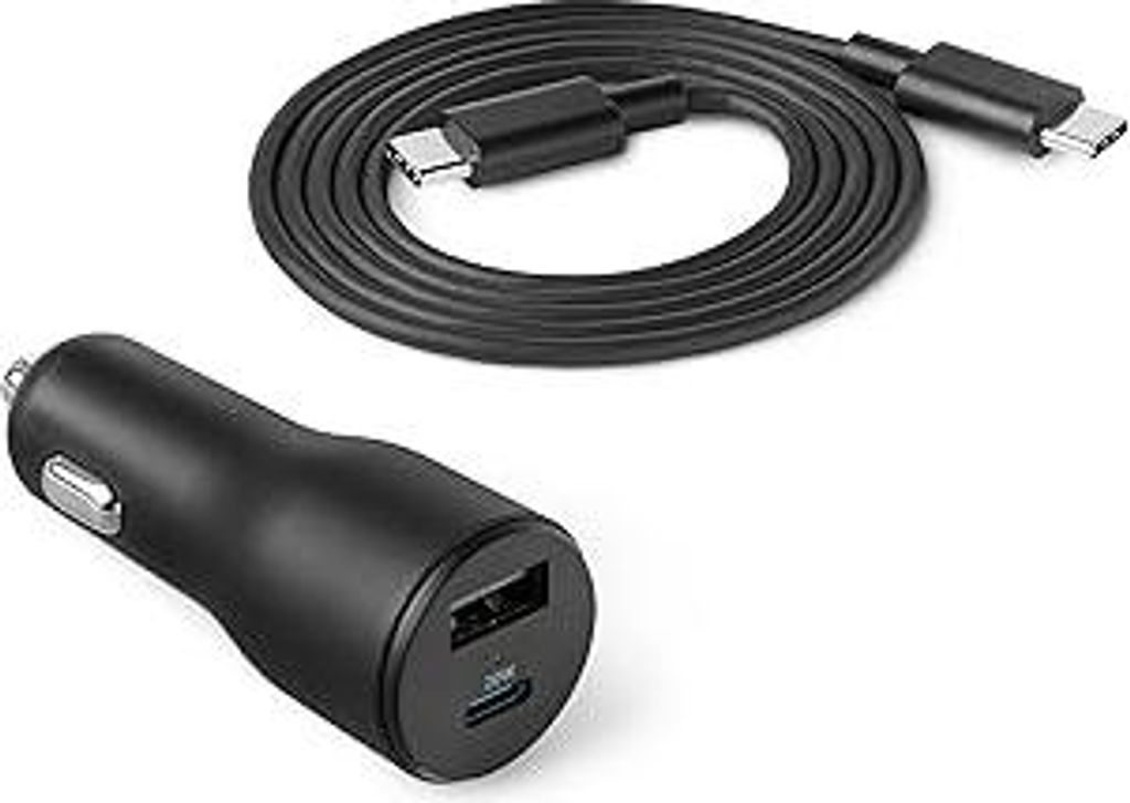 Schnelllade-Autoladegerät mit USB-C und USB-A Anschlüssen, 32W mit 91,4cm geradem Kabel, Schwarz