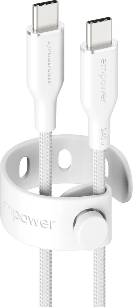 Câble PanzerGlass Racing USB-C vers USB-C 1.2m Blanc Haute Vitesse