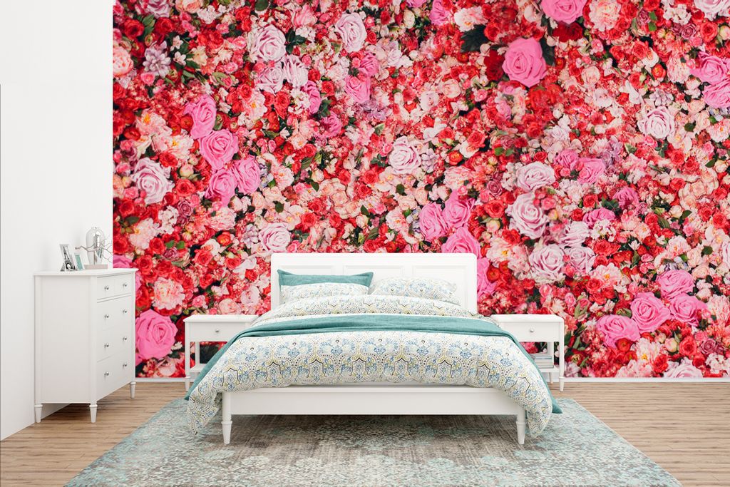 MuchoWow Fototapete für Wohnzimmer oder Schlafzimmer Wandtapete Vinyl Motivtapete Blumen - Farben - Rosen - 435x260 cm - Kinderzimmer