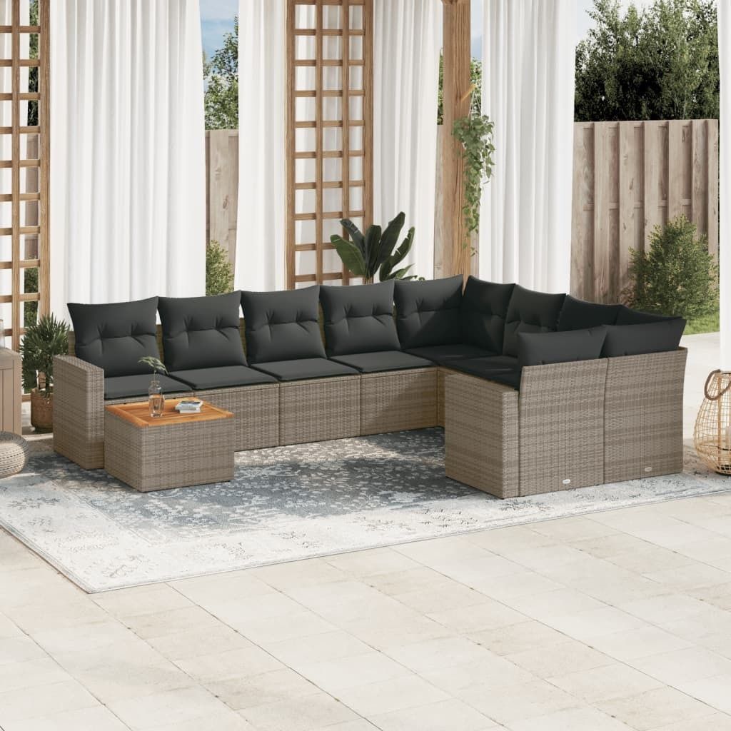 Maison Exclusive - 10-tlg. Garten-Sofagarnitur mit Kissen Grau Poly Rattan