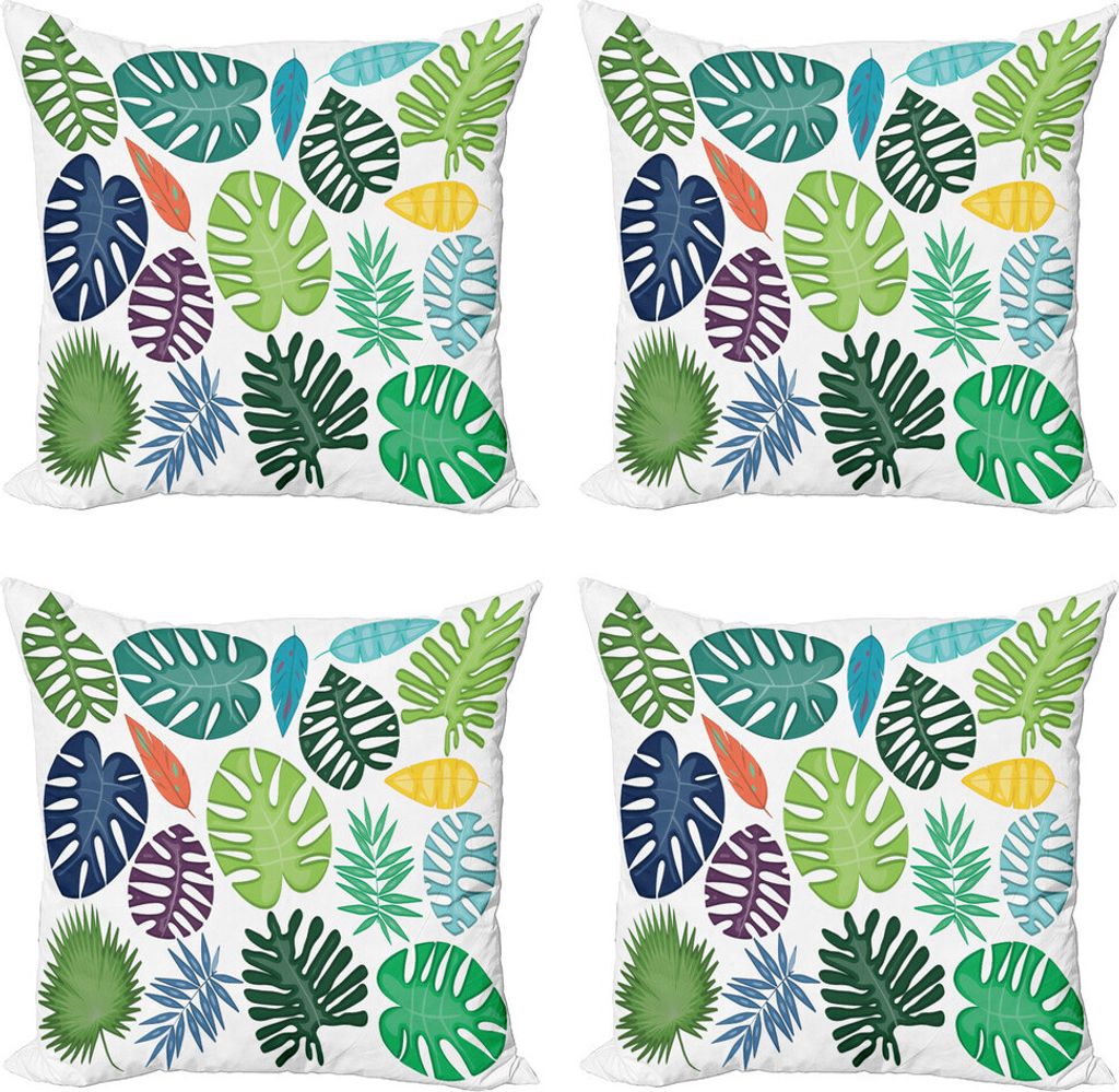 ABAKUHAUS Philodendron Kissenbezug Set (4 Stück), Bunte mutige Blätter, Moderner Doppelseitiger Digitaldruck, 60 cm x 60 cm, weiß Multicolor