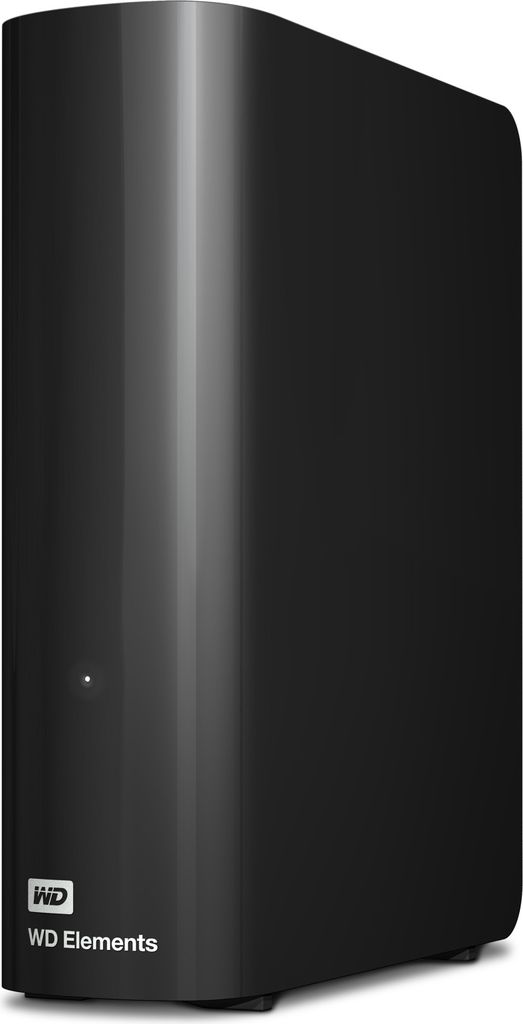 A black Western Digital Elements external hard drive is shown against a white background.
