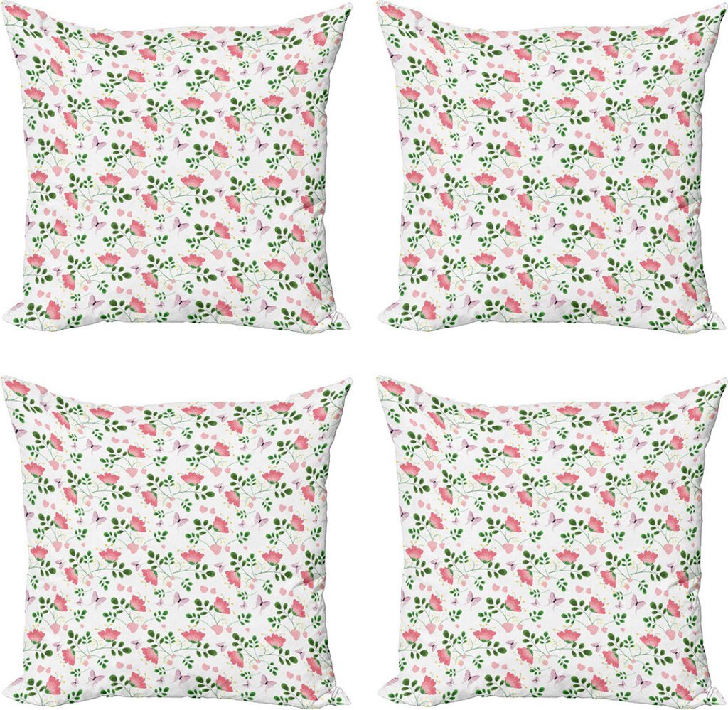 ABAKUHAUS Frühling Kissenbezug Set (4 Stück), Blumen Schmetterlinge, Moderner Doppelseitiger Digitaldruck, 60 cm x 60 cm, Mehrfarbig