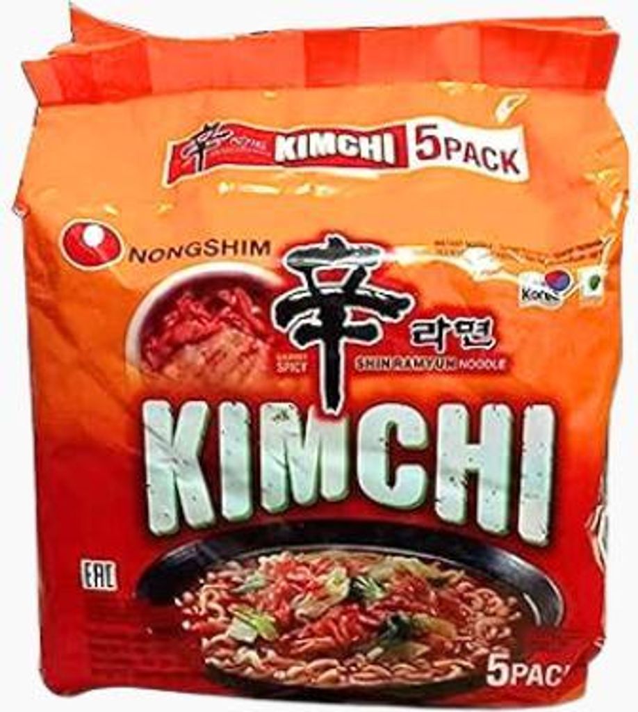 A package of Nongshim Shin Kimchi Ramyun instant noodles.