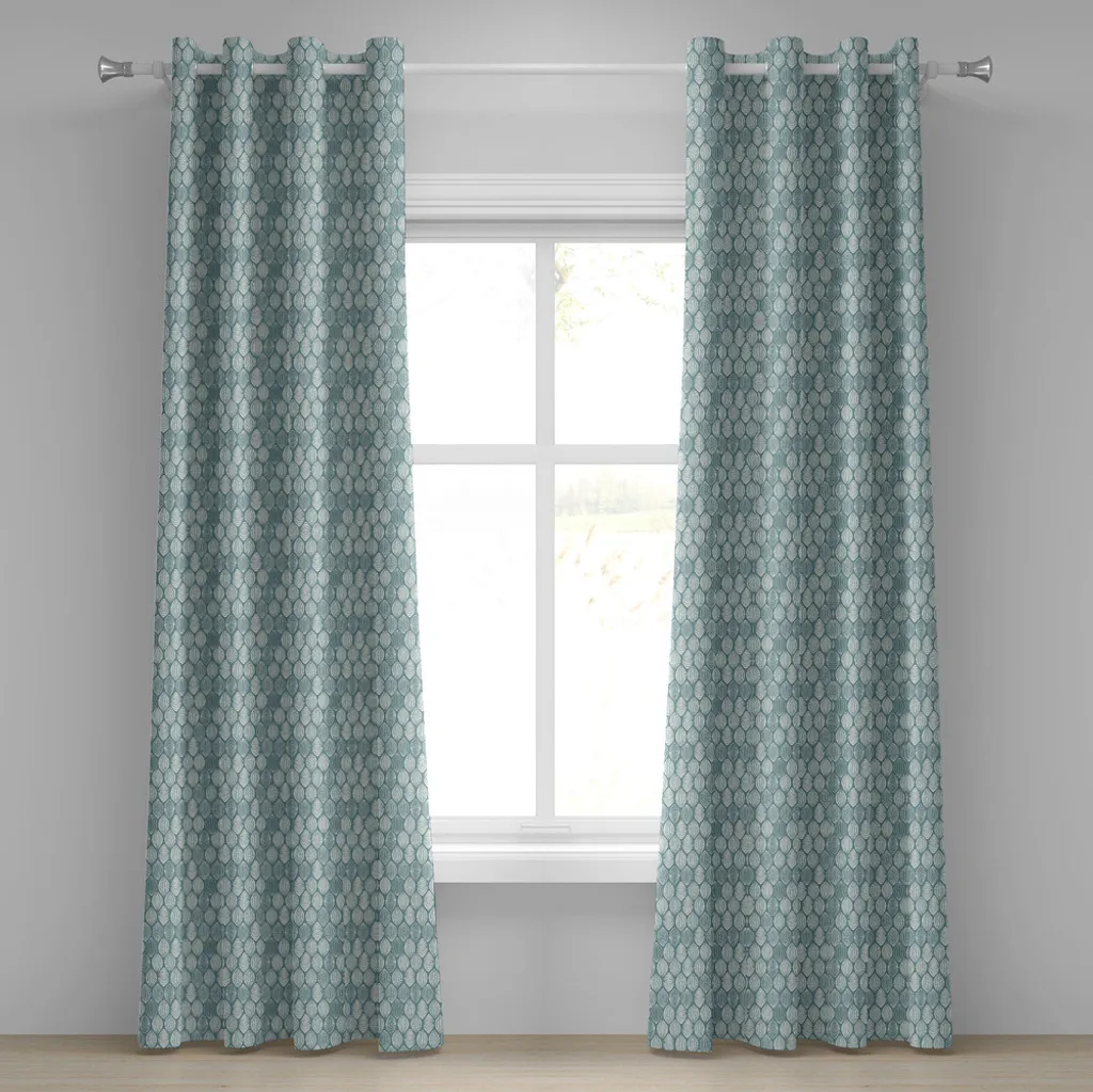 ABAKUHAUS Rideau à Œillets Géométrique Feuilles 280x175 cm Turquoise