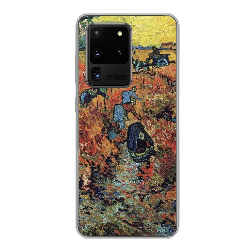 MuchoWow Handyhülle Schutzhülle Hülle für Samsung Galaxy S20 Ultra Der rote Weinberg - Vincent van Gogh Silikon Softcase Handy Hülle - Karte...