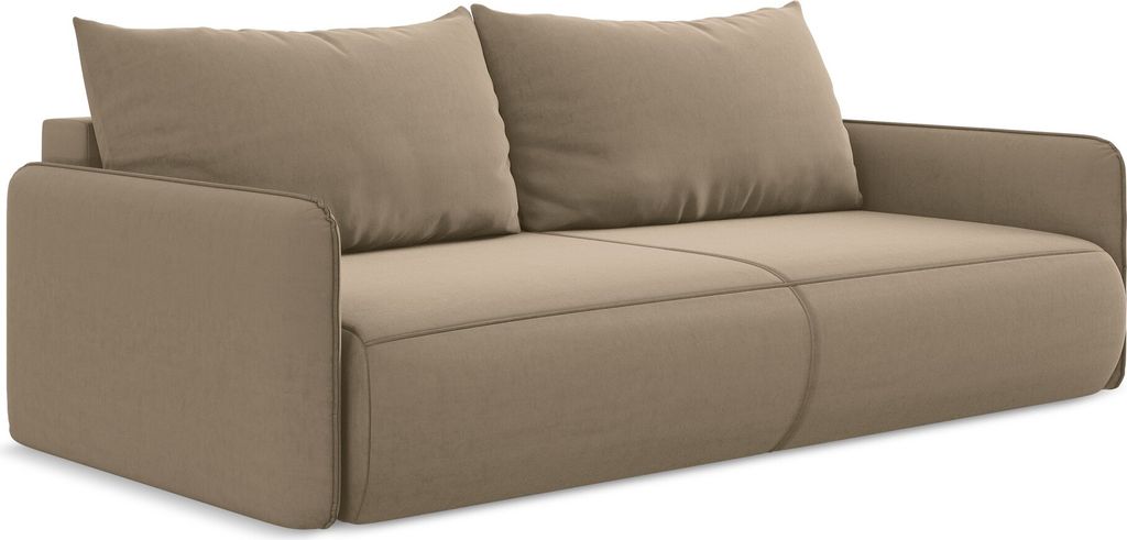 3-Sitzer Sofa mit Schlaffunktion - Samt - Hell beige - NANEA