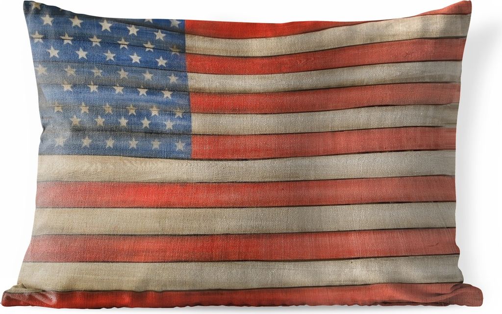 MuchoWow Outdoor Kissen - Flagge der Vereinigten Staaten auf einem Holzpfahl - 50x30 cm - Wetterfest - Lounge Kissen - Sofa kissen - Wohnzimmer D...