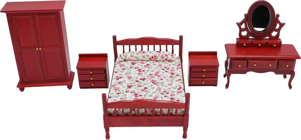 Meubles Miniature 1/12 pour Chambre de Poupée - Bois Durable Rouge