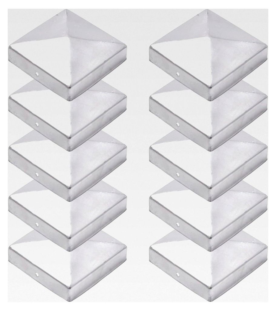 10 Pfostenkappen 9x9 cm - 90x90 mm, Abdeckkappen für Holzpfosten, verzinkte Zaunpfosten, Pyramidenform