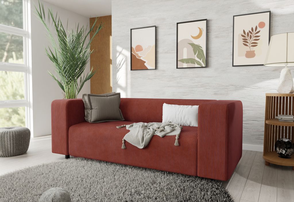 S-STYLE MÖBEL - Malin - Modernes Sofa 2 sitzer aus Terrakotta Cord-Stoff mit bequemem Sitz